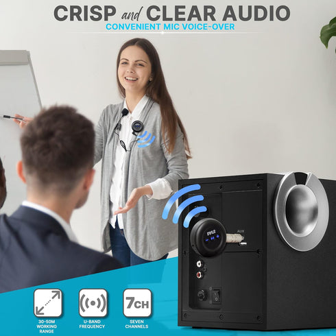 PyleUsa Wireless Low-Latency Transmitter/Receiver Set for Presentations, Projectors, TV, Soundbar, Includes Lavalier Mic