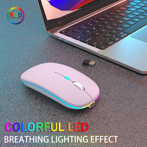Wireless Bluetooth Mouse,LED Rechargeable Laptop Mouse.Portable Computer Mice use(BT5.2 and USB 2.4G) Dual Mode Connection,Silent,Slim,for Apple Laptop/ipad Tablet/Mac/PC. (Pink)