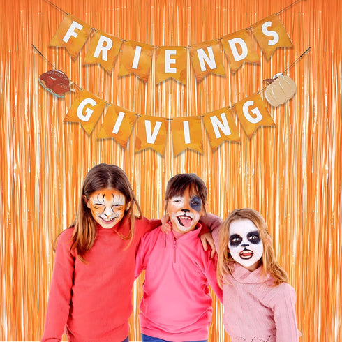 Orange Tinsel Curtain Party Backdrop - GREATRIL Foil Fringe Streamers for Fall/Thanksgiving/Birthdays Decorations