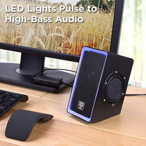 GOgroove Gaming Computer Speakers, Blue LED Light, SonaVERSE O2i Speakers for Desktop, Laptop, PC