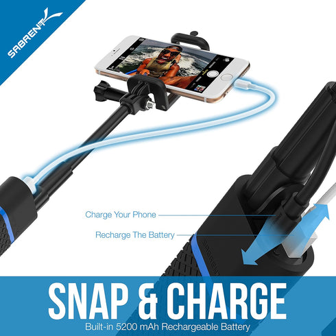 SABRENT 5200mAh Bluetooth Selfie Stick with Built in Battery Charger (GR-SSTK)