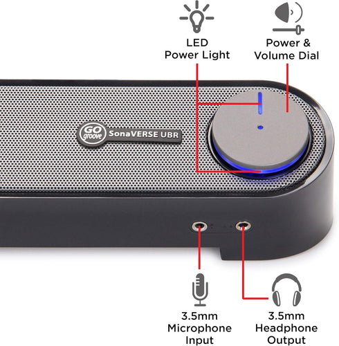 GOgroove Computer Speaker Mini Soundbar - USB Powered PC Sound Bar with Easy Setup, Wired AUX, Volume Control Knob