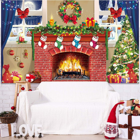6x4 Feet Christmas Fireplace Theme Backdrop, Extra Large Red Brick Wall Decoration for Photo Baby Shower