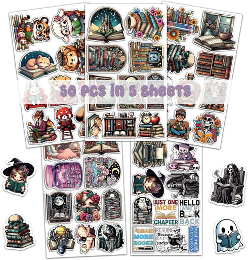 Pack of 50 PCS Waterproof Vinyl Reading Book Stickers, Aesthetic Items for Adults, Teens, Lovers, Readers, Labels Decor