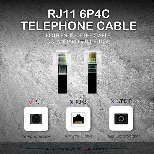 Conext Link RJ11 6P4C Modular Telephone Extension Cable Phone Cord Line Wire, 25 Feet, White