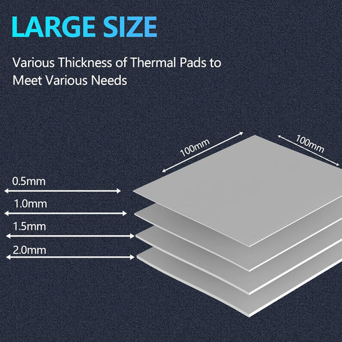 14.8 W/mK Thermal Pad, 50x90mm (0.5mm+1mm+1.5mm+2mm), Highly Efficient Heat Resistant Silicone Thermal Pads, 4 Pack