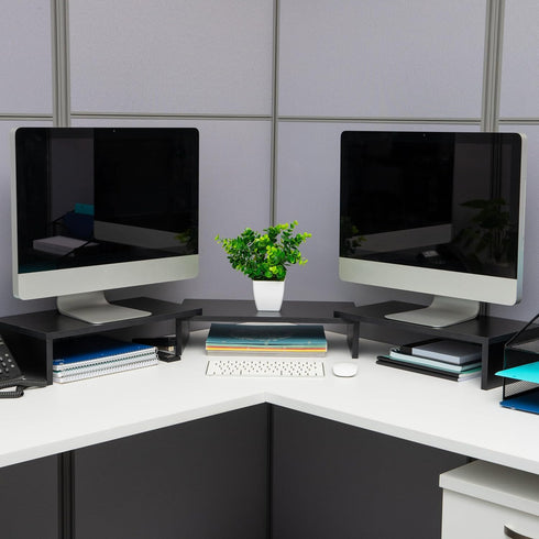 Mind Reader Dual Monitor Stand, Height Adjustable Desktop Organizer, Laptop Riser, 51.25" L x 9.25" W x 4.75" H, Black