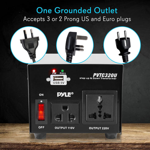 Pyle Step Up and Down Converter - 500 Watt Voltage Transformer with USB Charging Port