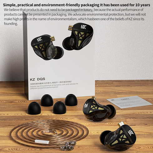 KZ DQS Wired Earbuds with Mic, Dynamic Driver in Ear Monitor Headphone, Semi-Open HiFi Bass Earphone 2pin 3.5mm Gaming