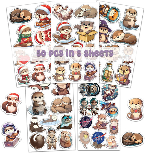 Pack 50 PCS Otter Stickers Cute Bank Beaver Animal Vinyl Decals Waterproof Label Decoration Water Bottles Bumpers Skateboard Guitar Phone Case Items for Adults Kids Teens by BIGZORO
