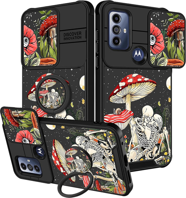 Phone Case for Moto G Pure/G Power 2022/G Play 2023, 2-Mushroom Skull, Thermoplastic Polyurethane, Kickstand, 6.5 inch,