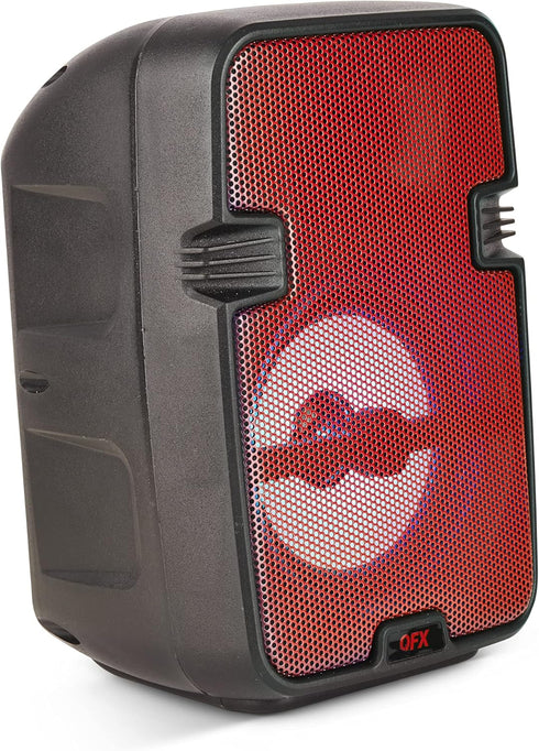 QFX BT-60-RD 4" Bluetooth Speaker with Microphone, AUX, USB Inputs, LED Party Lights, Rechargeable Portable