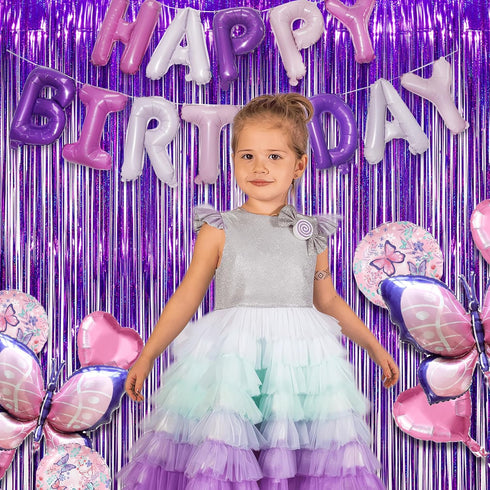 Purple Tinsel Curtain Party Backdrop, GREATRIL Foil Fringe Curtain for Hunters Mermaid Themed Decorations, Pack of 2.