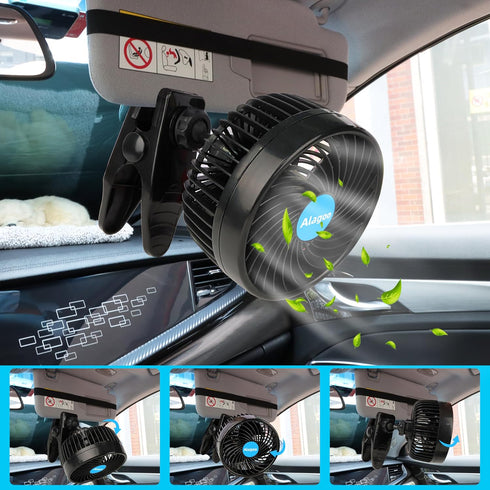 6'' 12V Alagoo Car Fan Cool Gadgets Clip Fan for Front Rear Seat Passenger Portable Electric Air Fresh Fan