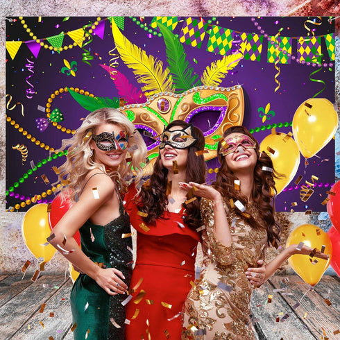 Mardi Gras Decorations, Extra Large Fabric Banner Backdrop for Carnival Party Supplies