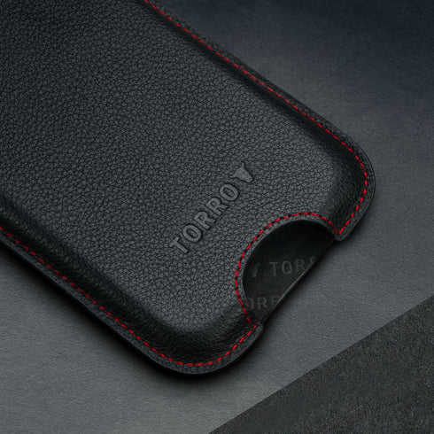 TORRO Black Genuine Leather Phone Sleeve Case for iPhone - 6.3/6.1 Inch Screen Size