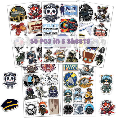 Pack 50 PCS Plane Pilot Wing Stickers Waterproof Vinyl Decals Decor Laptop Airport Flying Vehicles Suitcase Water Bottle Gifts for Teens Adults Aviation Enthusiasts Aviator by BIGZORO