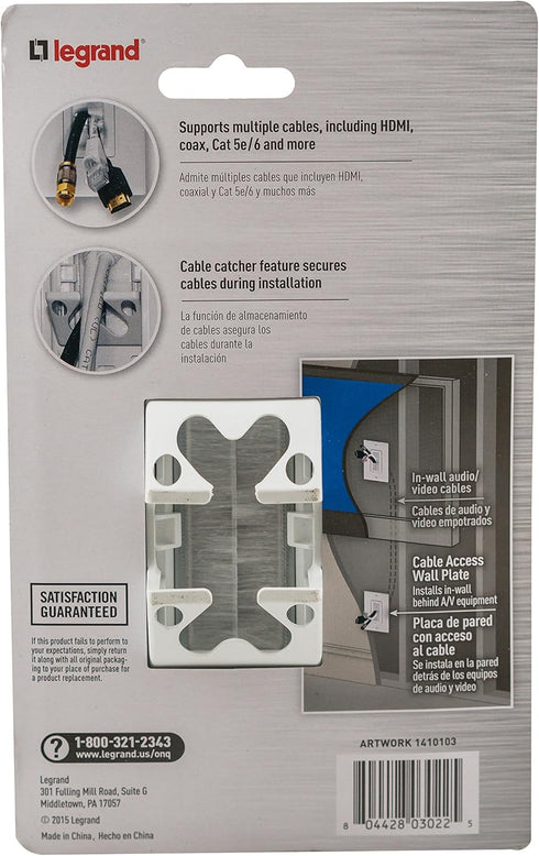 Legrand On-Q Cable Access Wall Plate, Recessed, Hides Low Voltage Cables, White