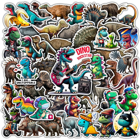 WESILY Pack 50 PCS Dinosaur Stickers Cute Kawaii Animal Vinyl Decals Waterproof Decor