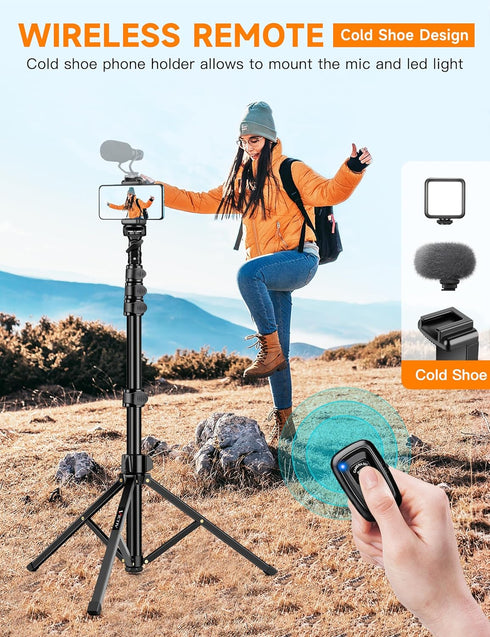 Victiv 84" 14 13 12 Phone Tripod Stand, Tall Flexible Cellphone Tripod for iPhone with Gooseneck Remote, Portable Phone