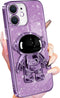 Buleens Clear Astronaut Phone Case for iPhone 11, Glitter Paper & Spaceman Stand, Cute Electroplated Sparkly Space
