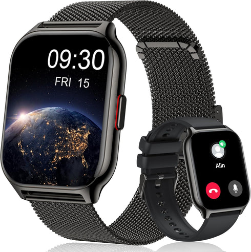 Popglory Smart Watch, 2.01'' with AI Voice Control, Answer/Make Calls, Blood Pressure/SpO2/Heart Rate Monitor, Fitness