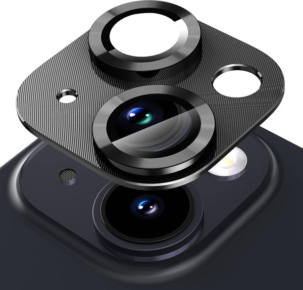 Suoman Camera Lens Protector for iPhone 14/14 Plus, Premium Tempered Glass & Metal, Black, 6.1"/6.7" Models.