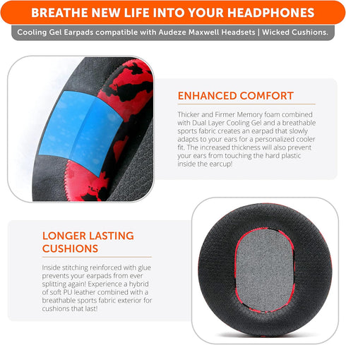 WC Freeze Maxwell Cooling Gel Replacement Earpads for Audeze Maxwell Headphones, Elevate Comfort and Sound Isolation