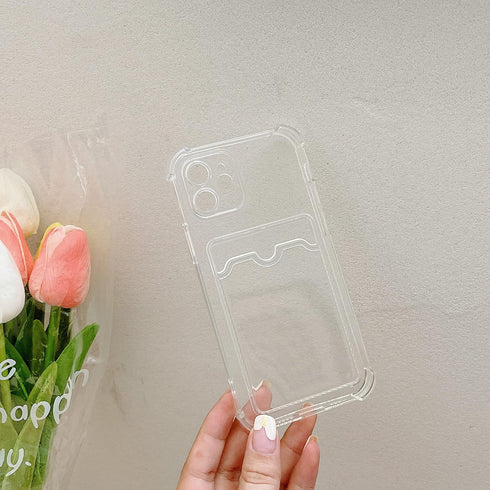Tuokiou iPhone 15 Plus Case, Clear Protective Card Slot Case, Slim Fit Drop Resistant Soft TPU Wallet Case