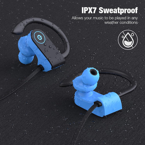 Wireless Headphones, Bluetooth 5.3, 16H Playtime, IPX7 Waterproof Sports Earbuds with Mic, Sound Isolation, Blue