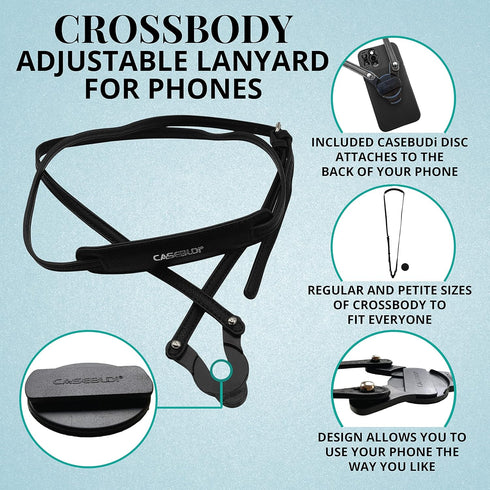 Crossbody Phone Lanyard - Regular Size Compatible with Included Disc (Black)