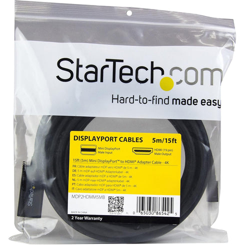 5 (15 4K 30Hz StarTech.com Mini DisplayPort to HDMI Adapter Cable - mDP to HDMI Adapter with Built-in Cable - Black - m