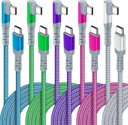 USB C to USB C Cable 10ft - 5-Pack, Right-Angle 60W/3A Fast Charger for Samsung S22 Ultra, Google Pixel 6, iPad Pro,