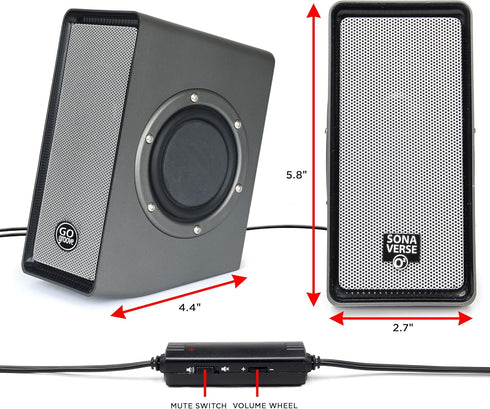 GOgroove Laptop Computer Speakers - SonaVERSE O2 USB Powered Desktop Speakers with Dual Passive Bass