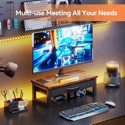 HEWORLIF 2-Tier Computer Monitor Stand Riser with Drawer, Desk Accessories & Workspace Organizers, Laptop Stand