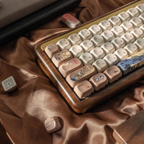 XVX MOA Japanese Keycaps, Fugaku Brown Keycaps, 140 Keys PBT Dye Sublimation Custom Set for Mechanical Keyboards