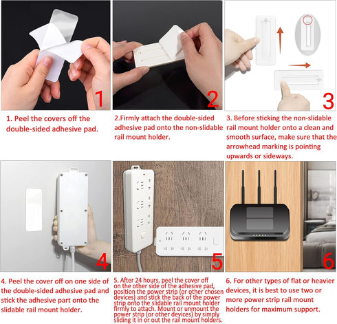 Self Adhesive Power Strip Holder 4 Pack, No Drill Extension Block Wall Mount Fixator for Home, Kitchen, Office