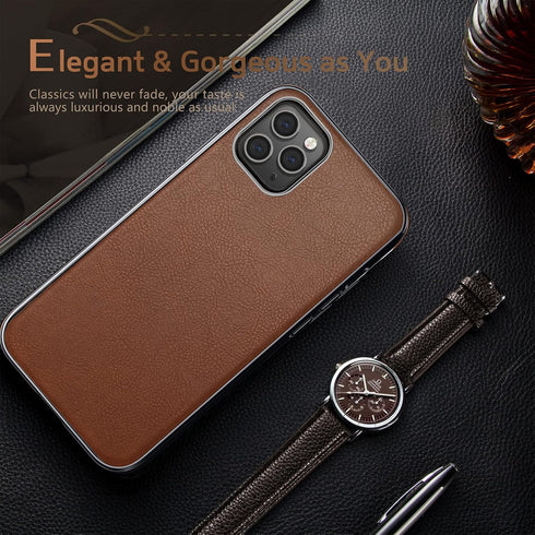 LOHASIC iPhone 12 Pro Max Case, Luxury Leather Business Premium Cover, Brown
