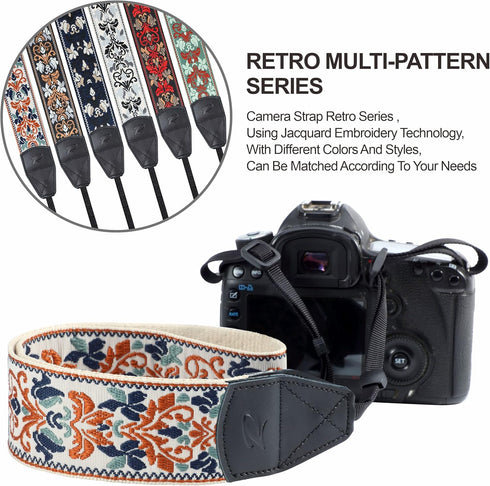 Padwa Lifestyle Camera Strap - 2" Retro Jacquard Embroidery Adjustable Strap for DSLR/SLR Cameras (White)