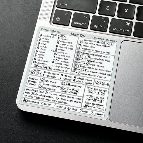Synerlogic Mac OS Reference Keyboard Vinyl Shortcut Stickers, Compatible with MacBook Pro Air iMac Mini (4-Pack