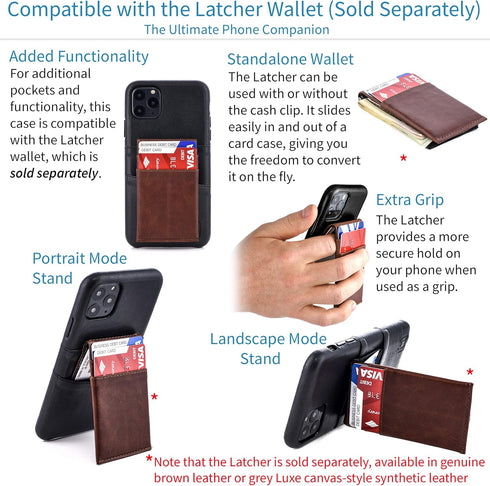 Dockem Wallet Case for iPhone 11: Black Synthetic Leather with Built-in Metal Plate & 2 Credit Card Holders