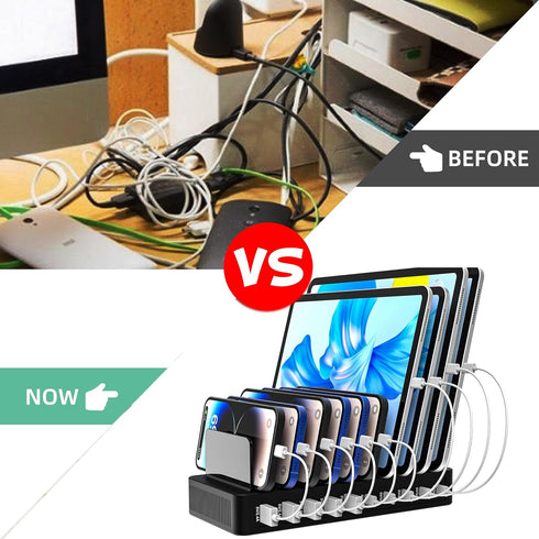 Haioulun 100W 10-Port 5 5 Smart Charging Station | USB-A & USB-C Ports | Organized Design for Cellphones, Tablets