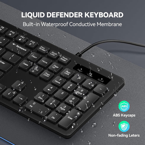 TECKNET Wired Keyboard,Silent USB Keyboard for Office,Spill-Resistant,Slim Full-Size Membrane Layout,Plug and Play