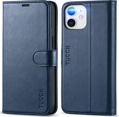 TUCCH Wallet Case for iPhone 12 Mini 5G, TPU Shockproof Inner Shell, PU Leather RFID Blocking Magnetic Stand Flip Cover