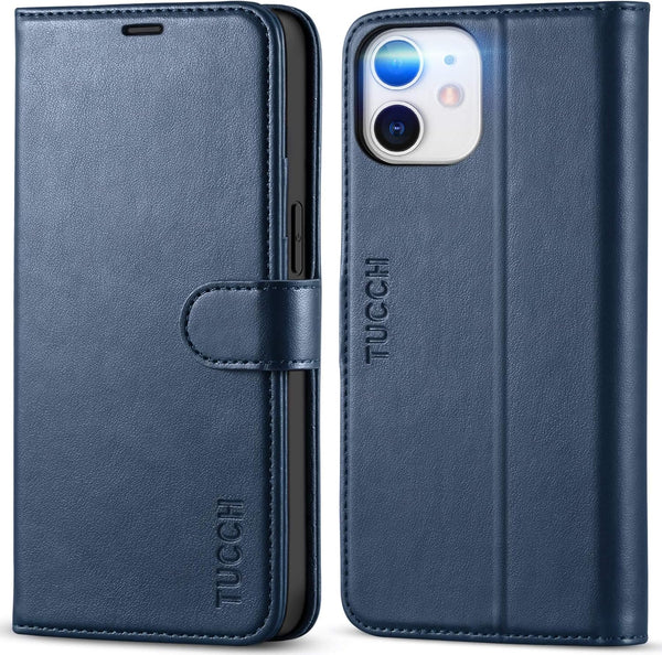 TUCCH Wallet Case for iPhone 12 Mini 5G, TPU Shockproof Inner Shell, PU Leather RFID Blocking Magnetic Stand Flip Cover