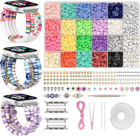 Laband DIY Beaded Bracelet for Apple Watch 38mm 40mm 41mm, Clay Beads with Charms Kit for Women Girls