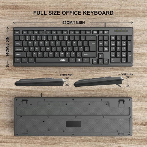 Hofotek Wired Computer Keyboard, Full Size USB Quiet Keyboard with Number Pad,Slim Compact Soft Basic Laptop Keyboard