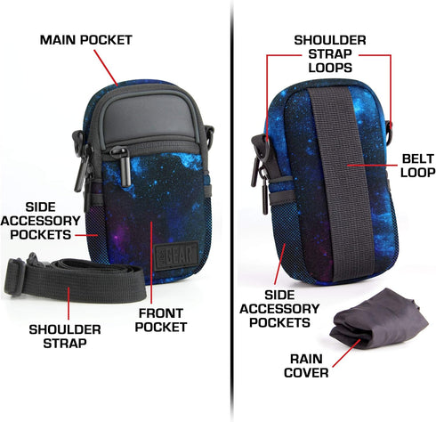 USA Gear Compact Camera Case, Point & Shoot Bag with Accessory Pockets and Rain Cover, Works with Sony, Canon, Nikon,