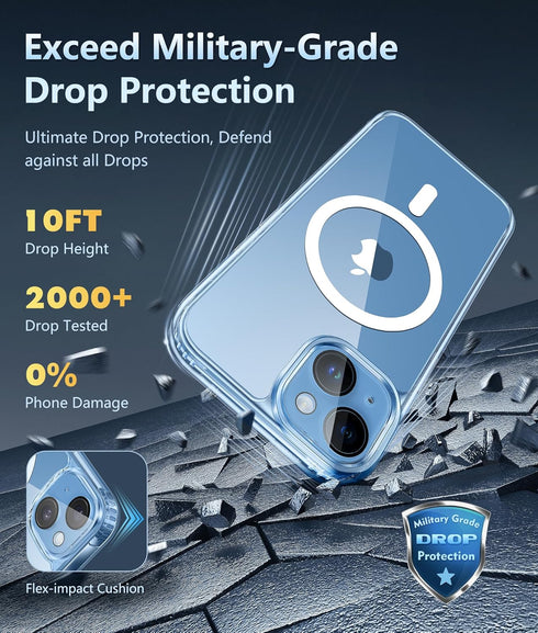 FNTCASE iPhone 14 Phone Case: Clear Magnetic Military Grade Drop Protection Cover for iPhone 13 - 6.1 Inch (Clear)