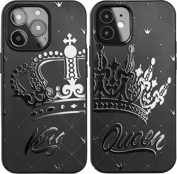 Black Matching Phone Cases compatible with iPhone 13 Pro Max 6.7 inch for Couple King and Queen Cover Cute Anniversary